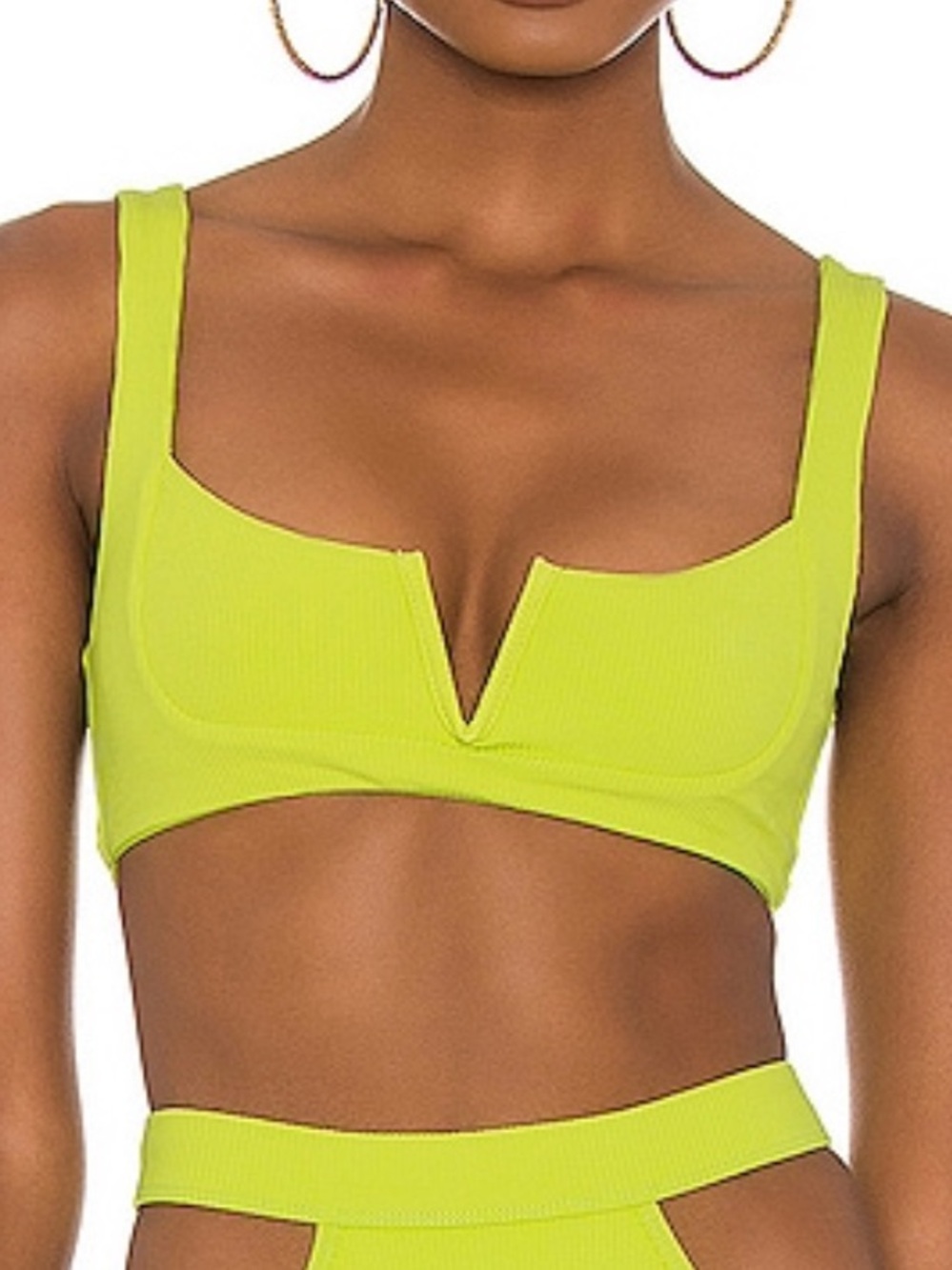 Lovers + Friends Size Small Aiken Top Neon Yellow V Ribbed Swim Bikini Top
